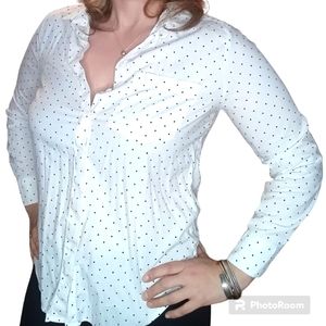 Denver Hayes White/ Black Polkadot Buttondown Blouse- Sz. Medium